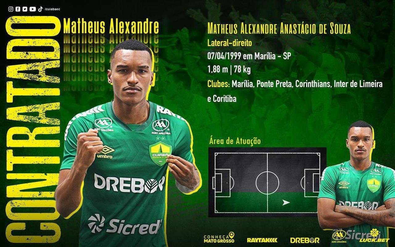 Cuiab anunciou o lateral-direito Matheus Alexandre