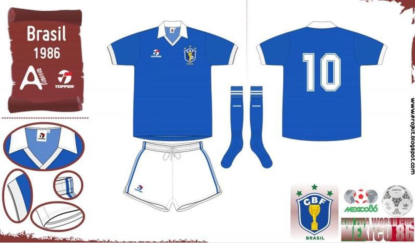 1986 - Camisa azul com detalhes brancos no foi utilizada na Copa de 1986