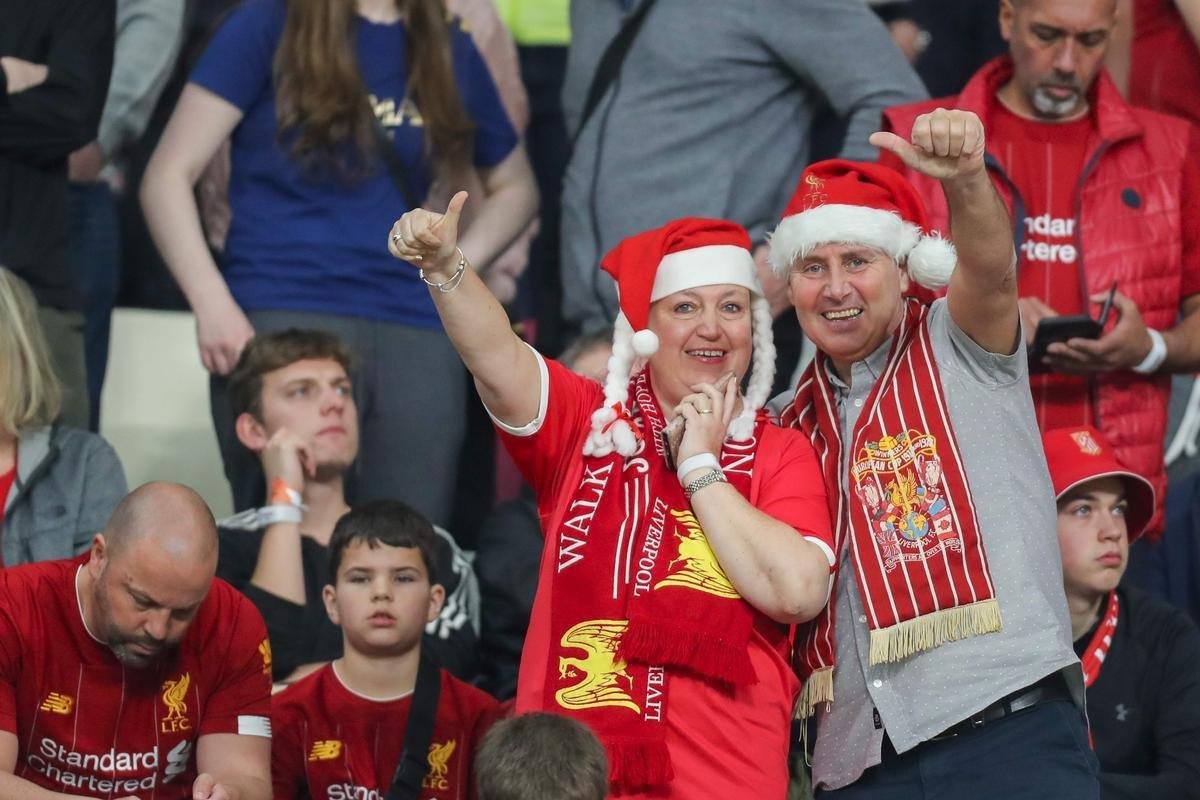 Torcidas de Liverpool e Flamego na final do Mundial de Clubes, em Doha, no Catar