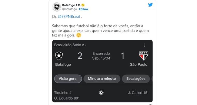 Botafogo se irritou com a ESPN após erro em programa