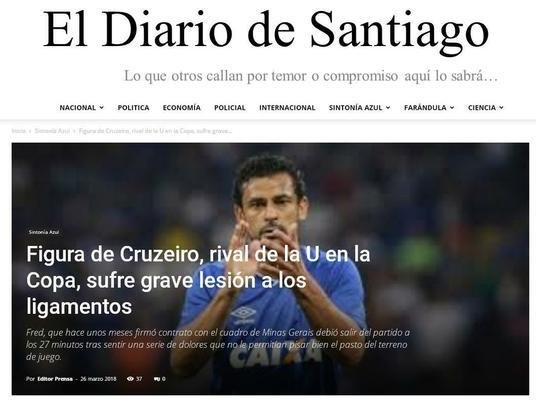 Grave lesão de Fred ganhou destaque na imprensa internacional. El Diario de Santiago