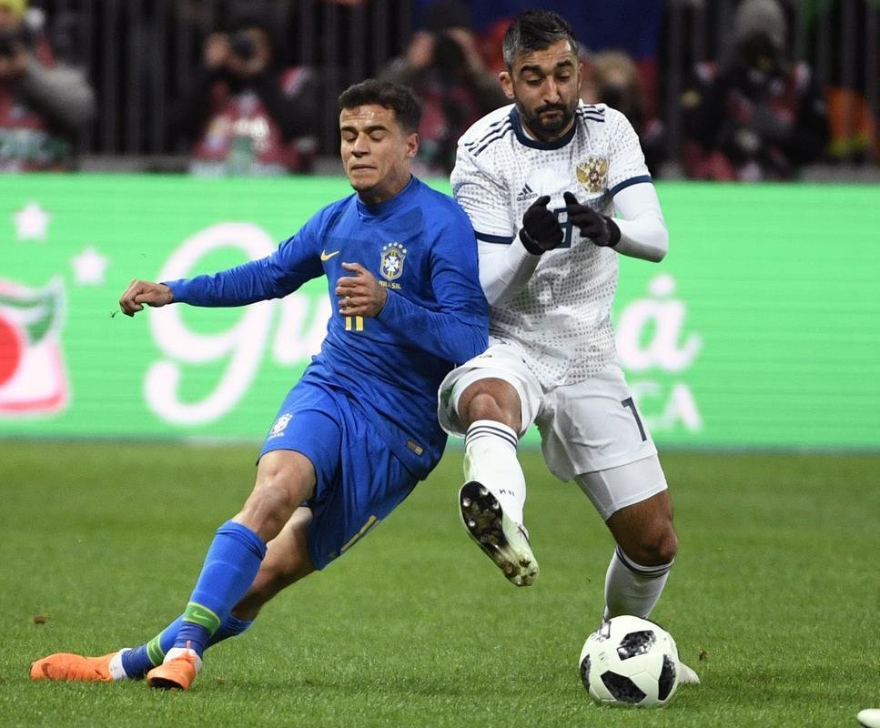 Imagem da partida amistosa entre Rssia e Brasil, no Estdio Lujniki, em Moscou