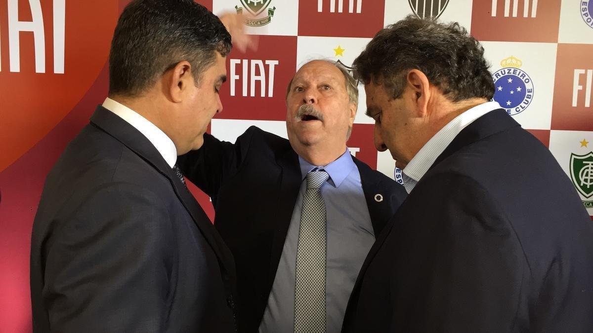 Presidentes e mascotes de Amrica, Atltico e Cruzeiro foram  fbrica da Fiat, em Betim, onde firmaram acordo comercial