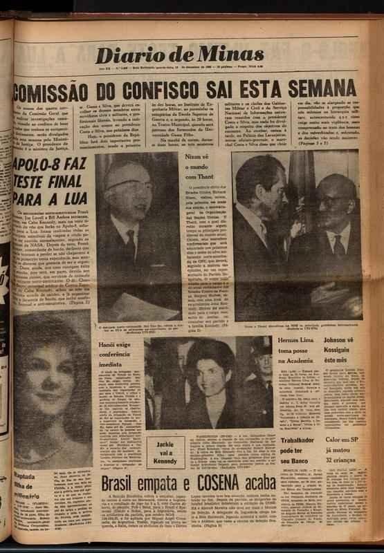Dirio de Minas, 18 de dezembro, vspera do jogo - jornal destaca em sua capa o empate da Seleo Brasileira com a Iugoslvia, no Maracan, por 3 a 3. Tcnico do Brasil, Aimor Moreira balanou no cargo. Fora do mbito do futebol, jornal falou sobre a nave Apollo 8, que passava pelos ltimos testes antes de viajar para a Lua.
