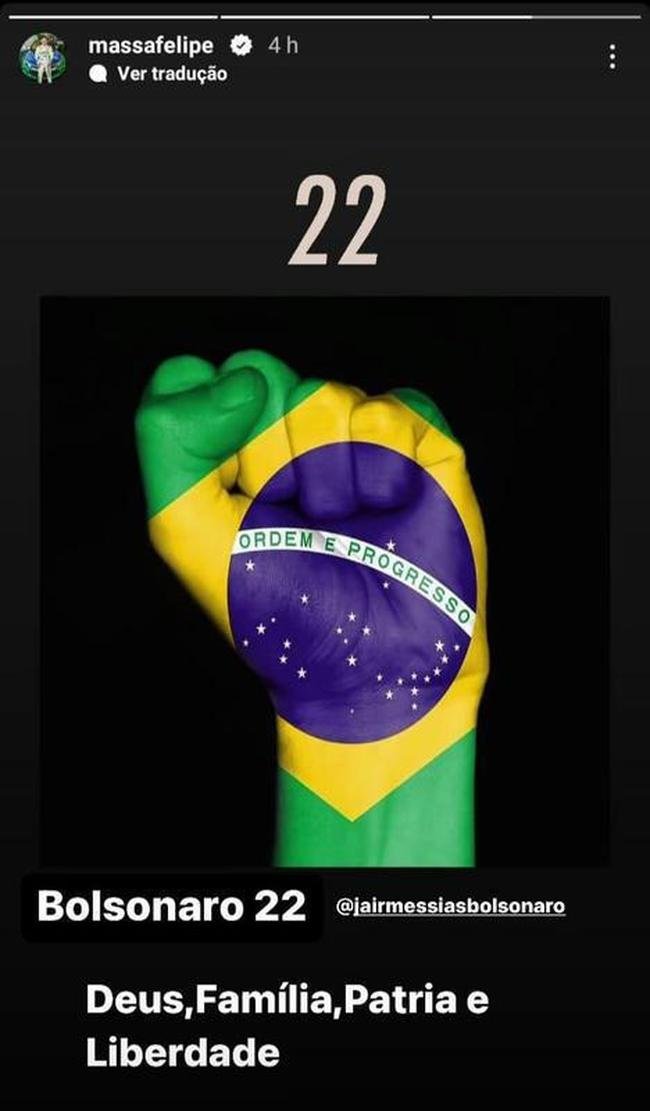 Felipe Massa declarou voto em Bolsonaro