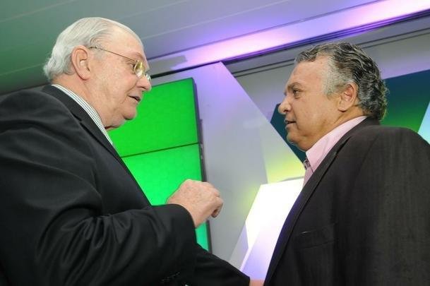 Presidentes de Cruzeiro, Gilvan de Pinho Tavares, Atltico, Daniel Nepomuceno, e Amrica, Alencar da Silveira Jnior, na festa de lanamento do Mineiro 2016