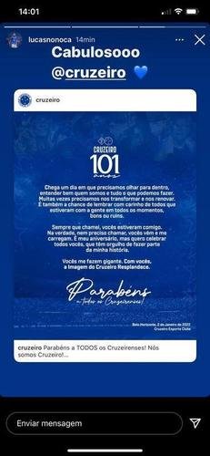 Lucas Ventura parabeniza Cruzeiro por aniversário de 101 anos