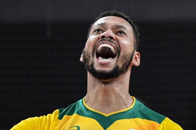 Fotos do jogo entre Brasil e Argentina pela segunda rodada do torneio masculino de vlei dos Jogos Olmpicos de Tquio. Seleo Brasileira venceu, de virada, por 3 sets a 2