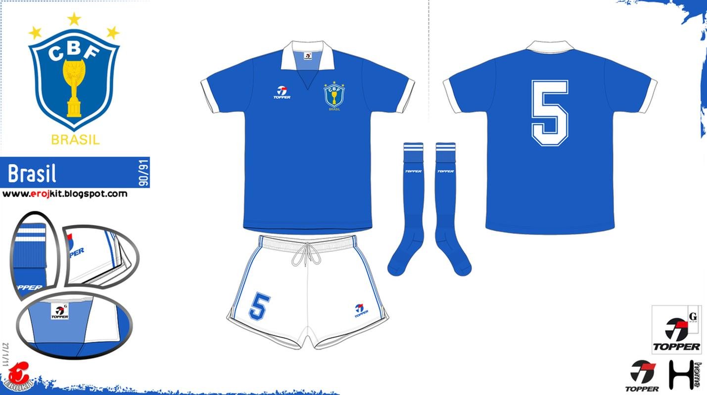 1990 - Camisa azul com detalhes brancos no foi utilizada na Copa de 1990