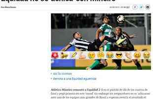 Marca: site destaca que 'Equidad no se apequenou contra o Atltico', classificado como 'uma das maiores equipes do Brasil'.
