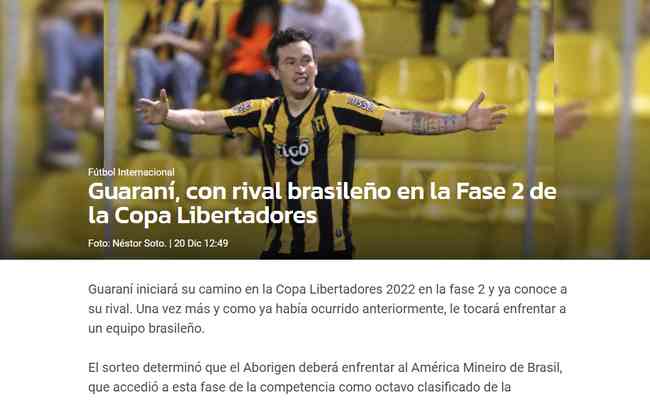 Amrica enfrentar o Guaran-PAR na segunda fase da Copa Libertadores de 2022