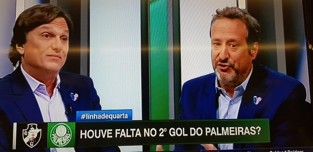 Mauro Cezar Pereira e Gian Oddi durante discusso no Linha de Passe, da ESPN