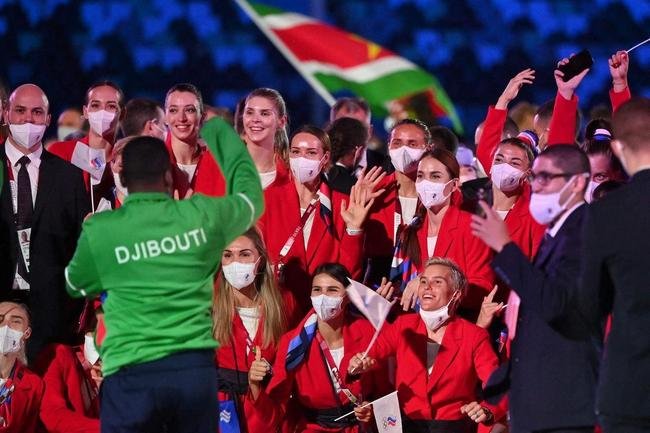 Imagens da cerimnia de abertura dos Jogos Olmpicos de 2020, no Estdio Olmpico de Tquio