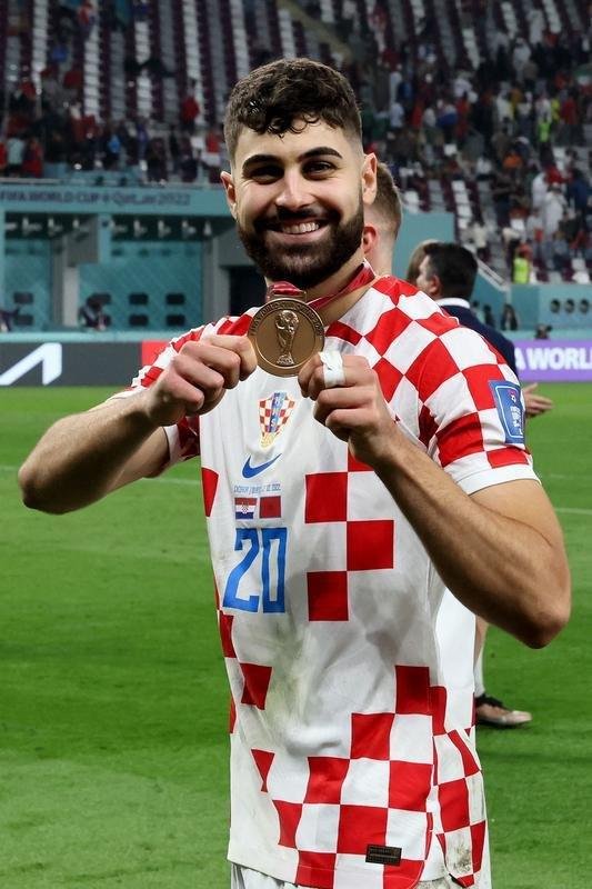 Festa e premiao dos jogadores da Crocia pela conquista do terceiro lugar na Copa do Mundo de 2022, no Catar. Time croata venceu o Marrocos por 2 a 1 neste sbado (17), no Estdio Internacional Khalifa, em Doha