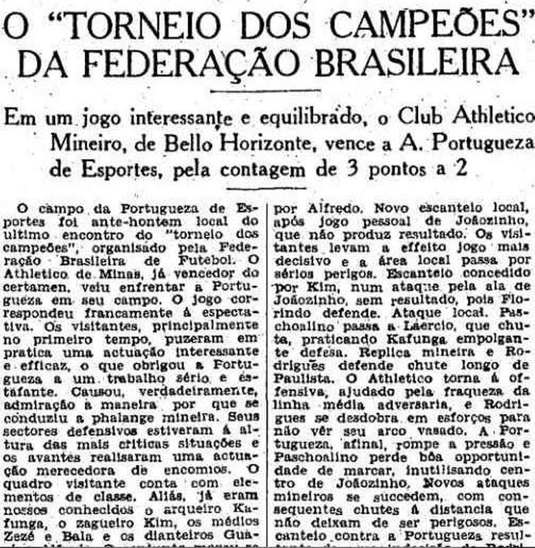 'Estado de S. Paulo' relata a vitria dos campees contra a Portuguesa 