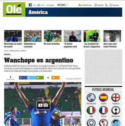Argentinos destacaram mdia de gols do atacante cruzeirense