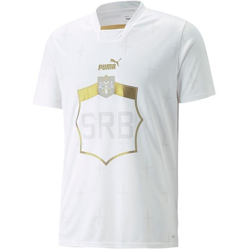 A camisa II da Srvia para a Copa do Mundo  branca e foi produzida pela Puma