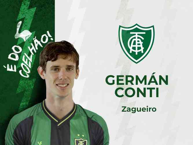 O zagueiro argentino Germán Conti, de 27 anos, é o primeiro reforço do América para 2022. Ele chegou ao Coelho emprestado pelo Benfica-POR. 