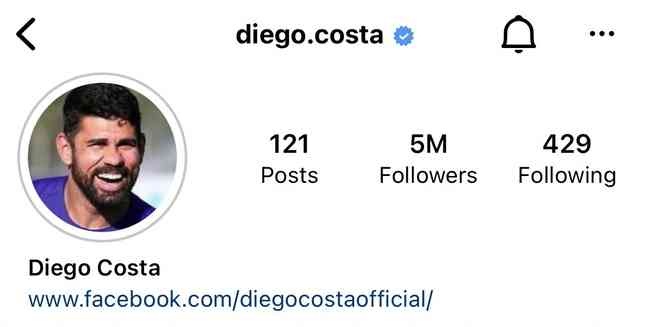 Diego Costa e seu novo perfil no Instagram