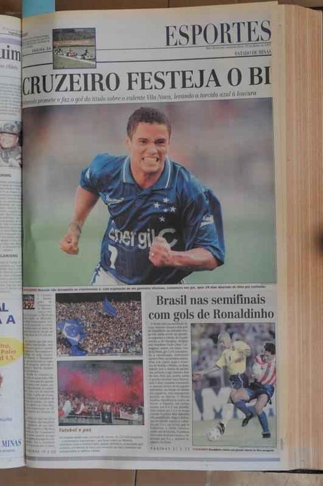 Recorde de p�blico no Mineir�o: p�ginas do jornal Estado de Minas sobre Cruzeiro 1x0 Villa Nova, em 1997. Est�dio recebeu 132.834 pessoas na decis�o do Campeonato Mineiro