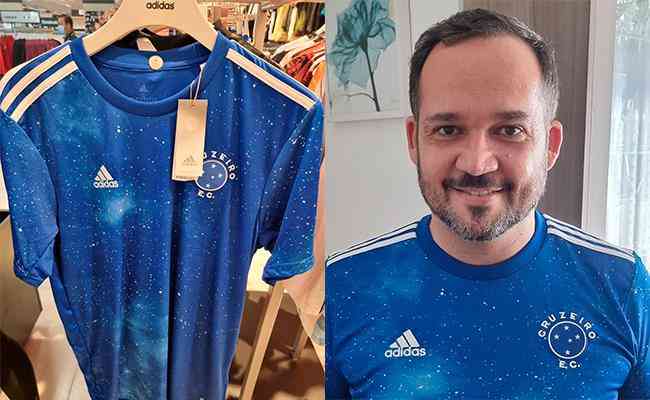 Allyson Caires publicou foto da nova camisa no cabide de uma loja da Adidas e vestindo o uniforme celeste