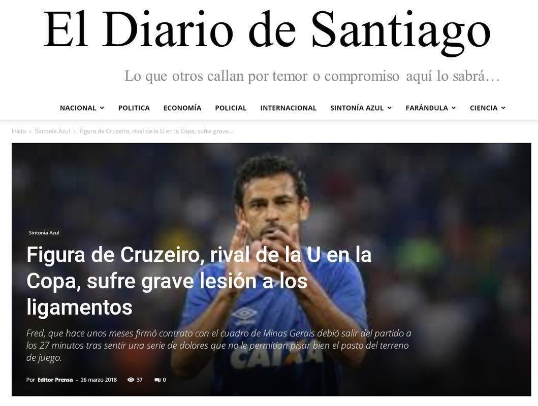 Grave leso de Fred ganhou destaque na imprensa internacional.  El Diario de Santiago