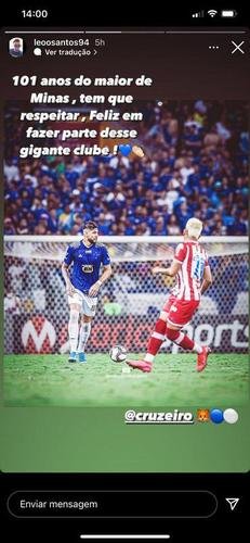 Léo Santos parabeniza Cruzeiro por aniversário de 101 anos