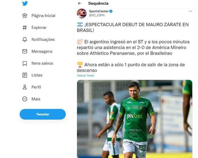 ESPN disse que estreia de Zrate foi espetacular