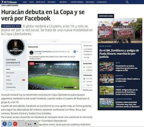 O Facebook fechou contrato até 2022 com a Conmebol para transmitir 46 partidas por ano na Copa Libertadores, dentre elas o jogo entre Huracán e Cruzeiro