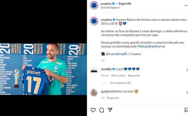 Ronaldo elogiou o meia Everton Ribeiro, que brilhou com a camisa do Cruzeiro entre 2013 e 2014