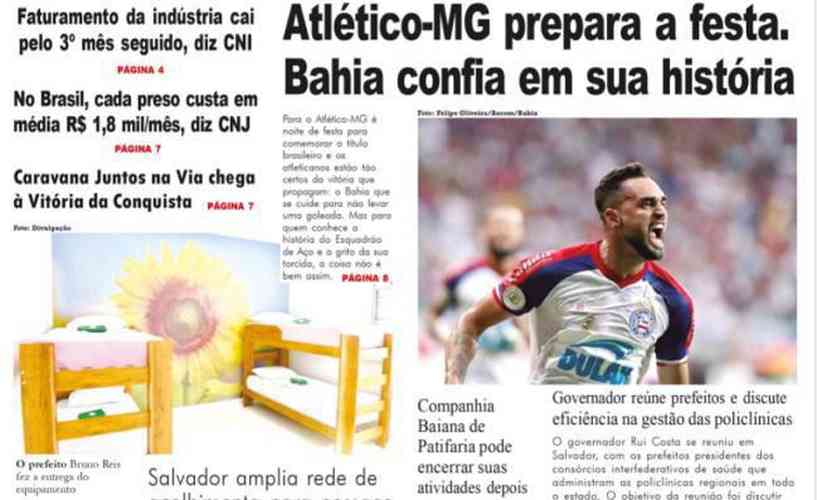 Jornal Tribuna da Bahia: 'Atlético-MG prepara a festa. Bahia confia em sua história'