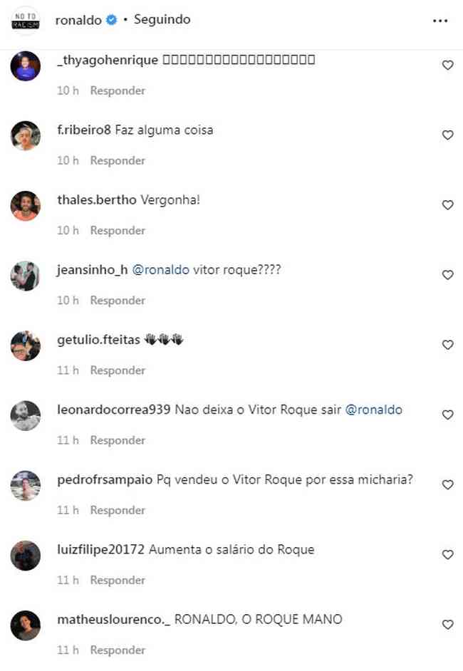 Torcedores invadiram o Instagram para cobrar Ronaldo