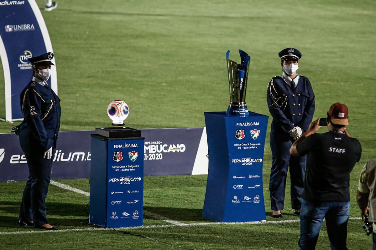 Sem torcida, devido ao protocolo de segurança contra a pandemia de Covid-19, o estádio do Arruda recebeu Santa Cruz e Salgueiro na decisão do 106º Campeonato Pernambucano, em 2020.
