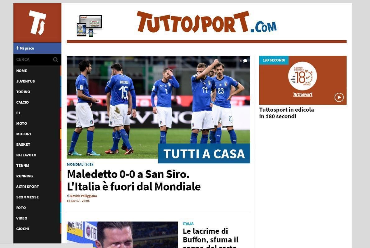 Manchetes das principais publicaes italianas aps vexame histrico da Azzurra