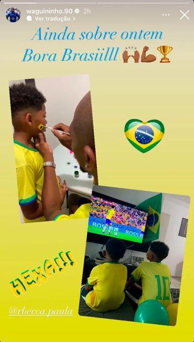 Waguininho assistiu ao jogo do Brasil, pela Copa do Mundo, com a famlia