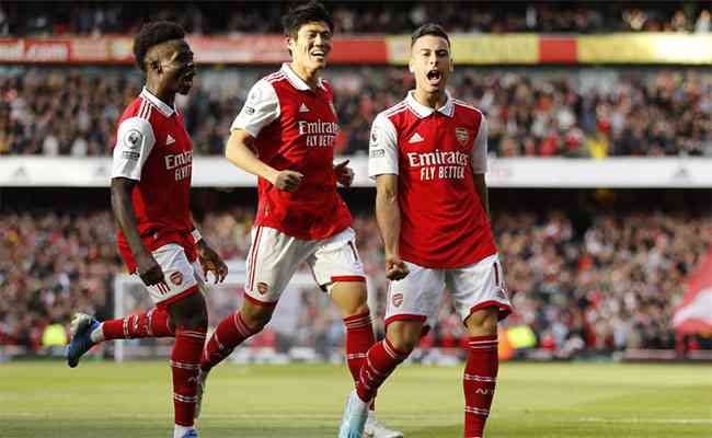 Martinelli comemorando mais um gol com a camisa do Arsenal