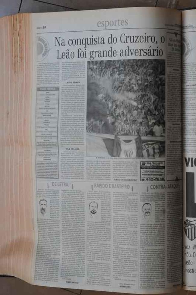 Recorde de p�blico no Mineir�o: p�ginas do jornal Di�rio da Tarde sobre Cruzeiro 1x0 Villa Nova, em 1997. Est�dio recebeu 132.834 pessoas na decis�o do Campeonato Mineiro