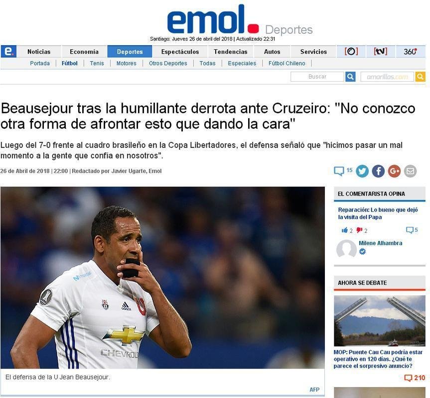 Manchetes dos veculos de comunicao do Chile. Portal EMOL