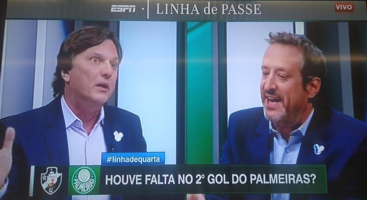 Mauro Cezar Pereira e Gian Oddi durante discusso no Linha de Passe, da ESPN