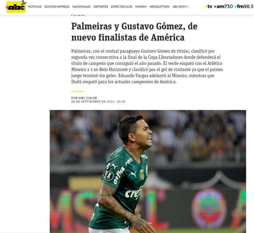 ABC, do Paraguai, exalta o Palmeiras