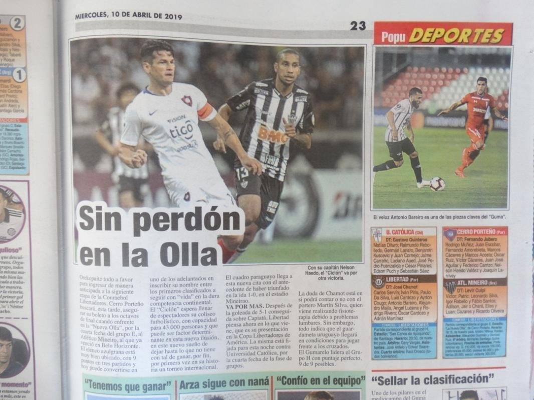 Imprensa paraguaia destaca o jogo entre Cerro e Atltico