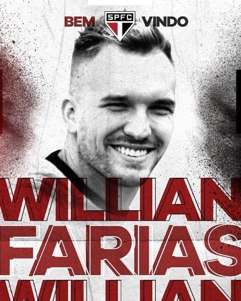Campeo brasileiro pelo Cruzeiro em 2014, o volante Willian Farias foi anunciado pelo So Paulo. O jogador defendeu o Vitria por trs temporadas, onde era capito 