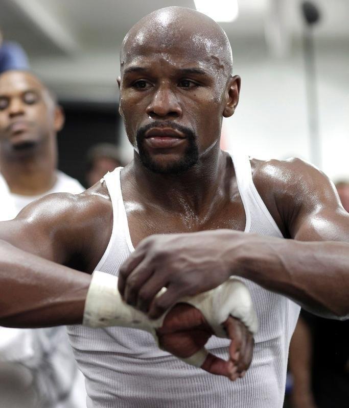 Em preparao para superluta contra Conor McGregor, em 26 de agosto, Floyd Mayweather recebe imprensa em treino aberto em Las Vegas 