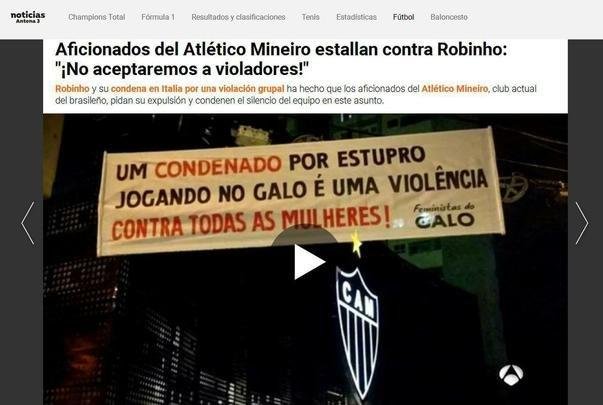 Antena 3 (Espanha) - Torcedores do Atltico explodem contra Robinho: 'No aceitamos estupradores'