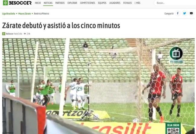 BeSoccer frisou que Zrate precisou de cinco minutos para fazer a diferena em campo
