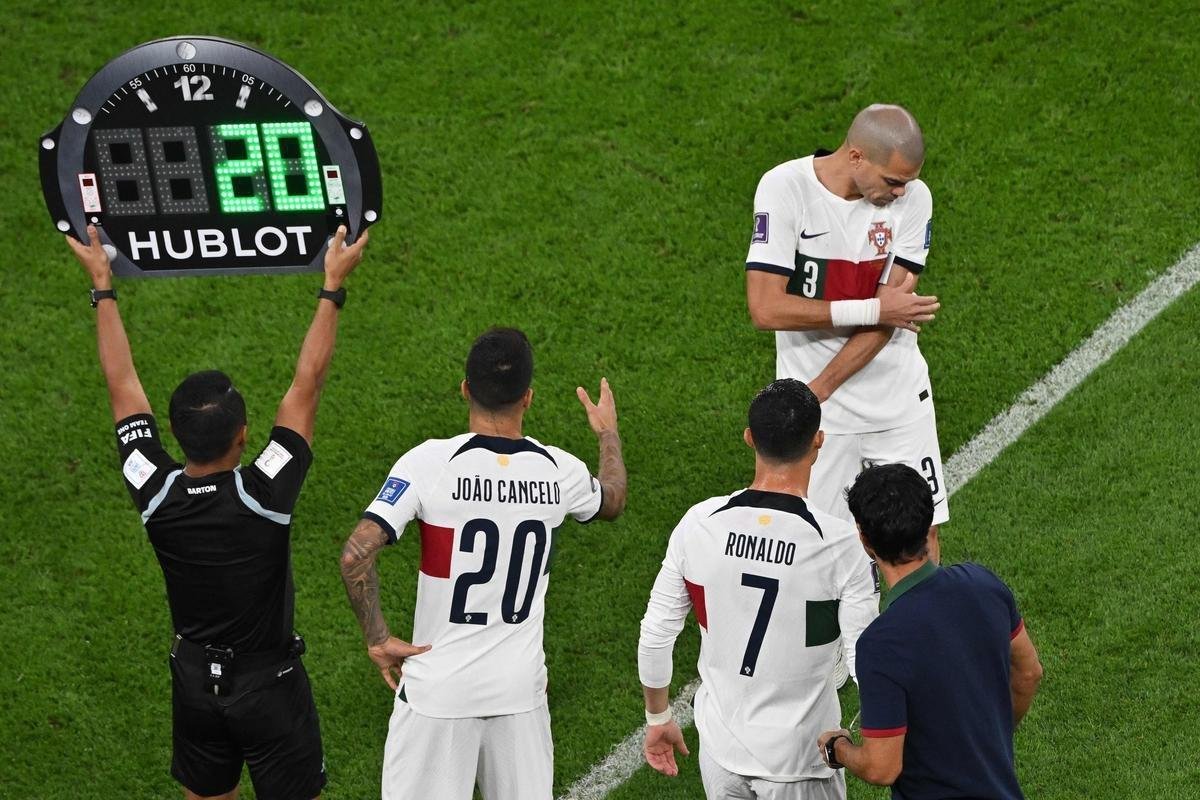 As reaes de Cristiano Ronaldo no banco e durante o jogo contra Marrocos pelas quartas de final da Copa do Mundo