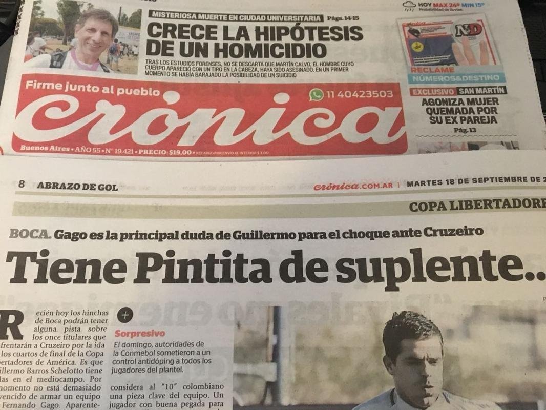 Crnica diz que Gago  a principal dvida para o jogo contra o Cruzeiro