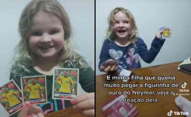 Garotinha se emocionou ao encontrar figurinha de Neymar para colar em seu �lbum da Copa