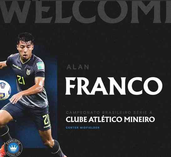 Alan Franco: meio-campista equatoriano foi emprestado pelo Atlético ao Charlotte FC, dos EUA, até o fim de 2022
