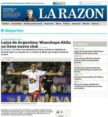 La Razon: 'Longe da Argentina: Wanchope Abila já tem um novo clube'